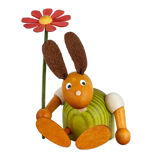 Easter Bunny green with flower seated