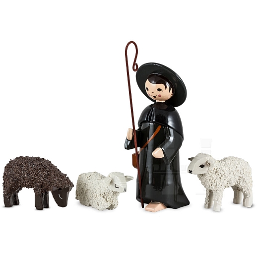 Shepherd with 3 sheep lacquer painted
