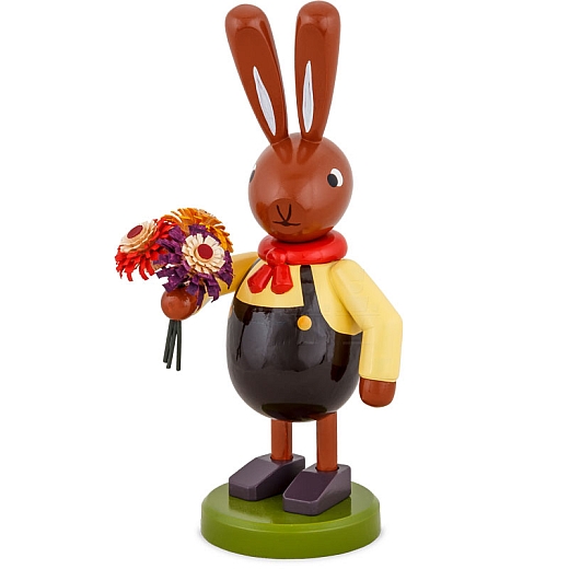 Hase mit Blumenstrauß und brauner Hose groß Serie 16 cm