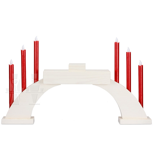 LED Candle Socket Arch with LED Candles and base white colored wood