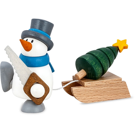 Snowman Otto with sled and tree