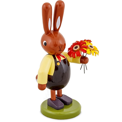 Hase mit Blumenstrauß und brauner Hose klein Serie 8 cm