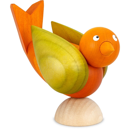 Bird 7.5 cm body ochre, wings light green, head yellow