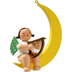 Angel with harp, in the moon