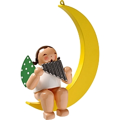Angel with pan flute, in the moon