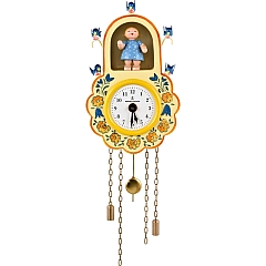 Clock yellow with girl and birds