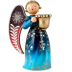 Richly painted angel large with candle holder blue