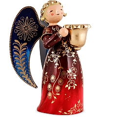 Richly painted angel large with candle holder red