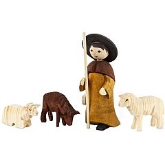 Shepherd with 3 sheep small stained
