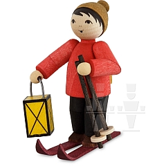 Night cross-country skier with lantern • stained