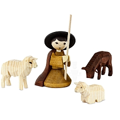 Shepherd with 3 sheep kneeing small stained