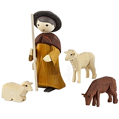 Shepherd with 3 sheep medium sized stained