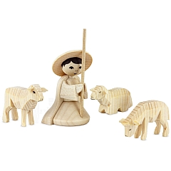Shepherd with 3 sheep kneeing small natural