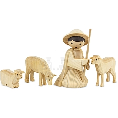 Shepherd with 3 sheep kneeing large natural