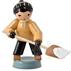 Boy with snow shovel brown