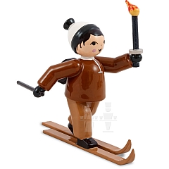 Night skier with torch, brown
