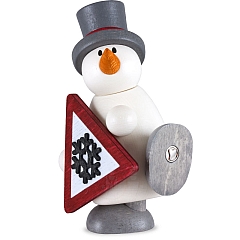 Snowman Fritz with traffic sign