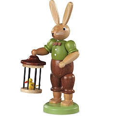 Easter bunny with bird cage, small colored-stained