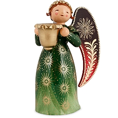 Richly painted angel large with candle holder green