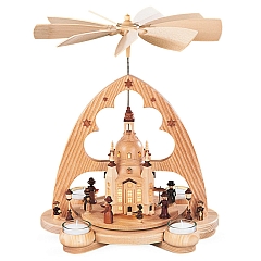 Pyramid Arch large Frauenkirche with LED Illumination Battery operated 1-tier natural with Tea-Candles