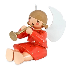 Angel sitting with Flute red