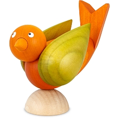 Bird 7.5 cm body ochre, wings light green, head yellow