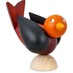 Bird 7.5 cm body wine red, wings black, head ochre